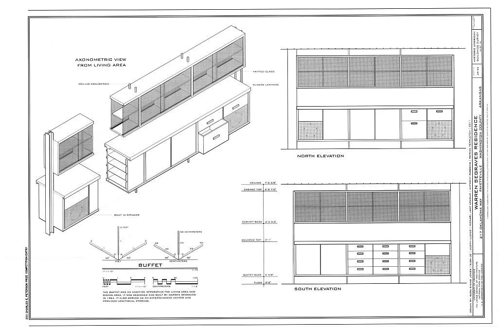 image of a drawing of the construction drawing for a buffet