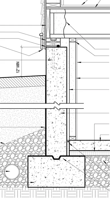 Portion of wall section showing different hatch patterns