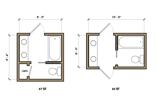 2 bathroom layouts with separate toiler
